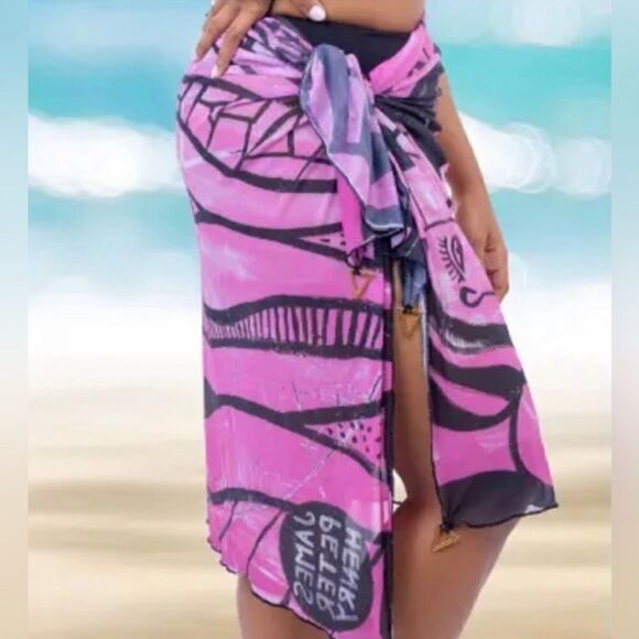 Swiminista x James Peter Henry Super Long Sarong Beach Activities Print SZ OS NW - Picture 2 of 7